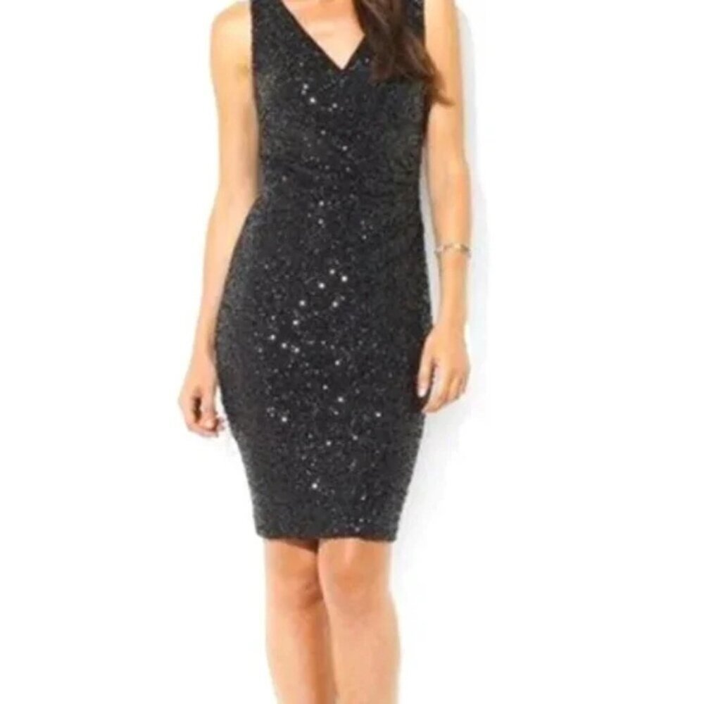 RALPH Ralph Lauren Black Vintage V-neck Sequin Sleeveless Dress 35693